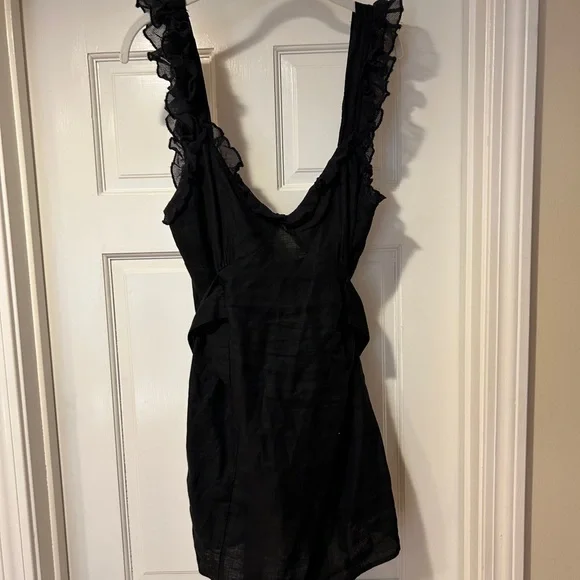 Black linen with ruffle sleeve free people dress